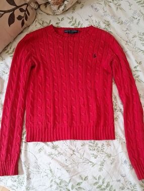 Ralph Lauren Red Cable-Knit Crewneck Sweater